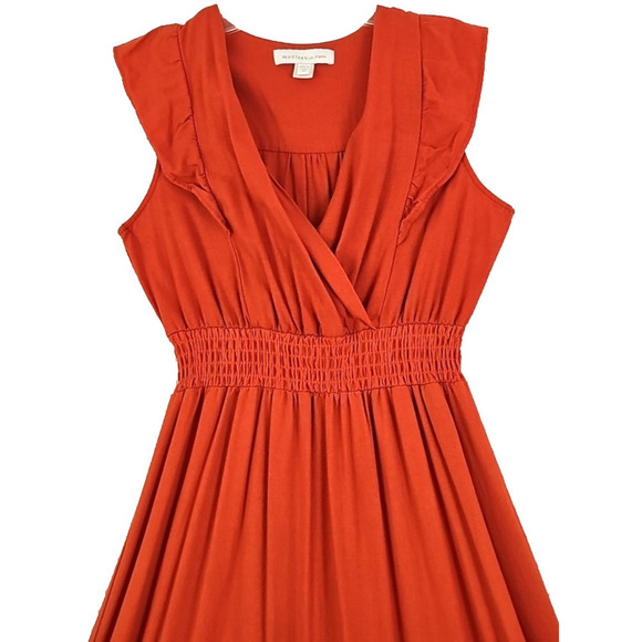 Monteau Los Angeles ~Woman Size M~ Orange Linen Blend V Neck Ruffle Maxi Dress. - Picture 6 of 15
